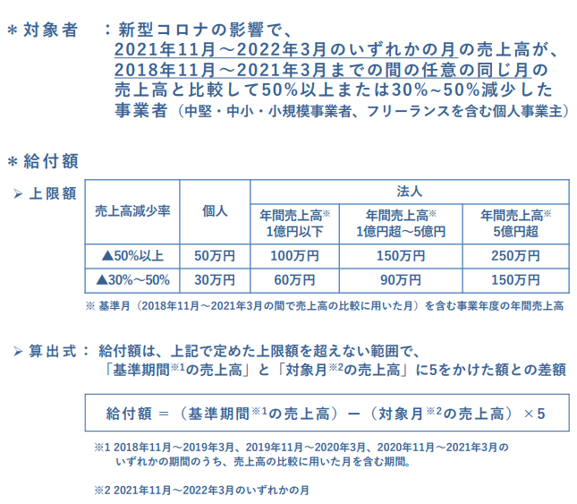 事業復活支援金の支給要件・算出式など